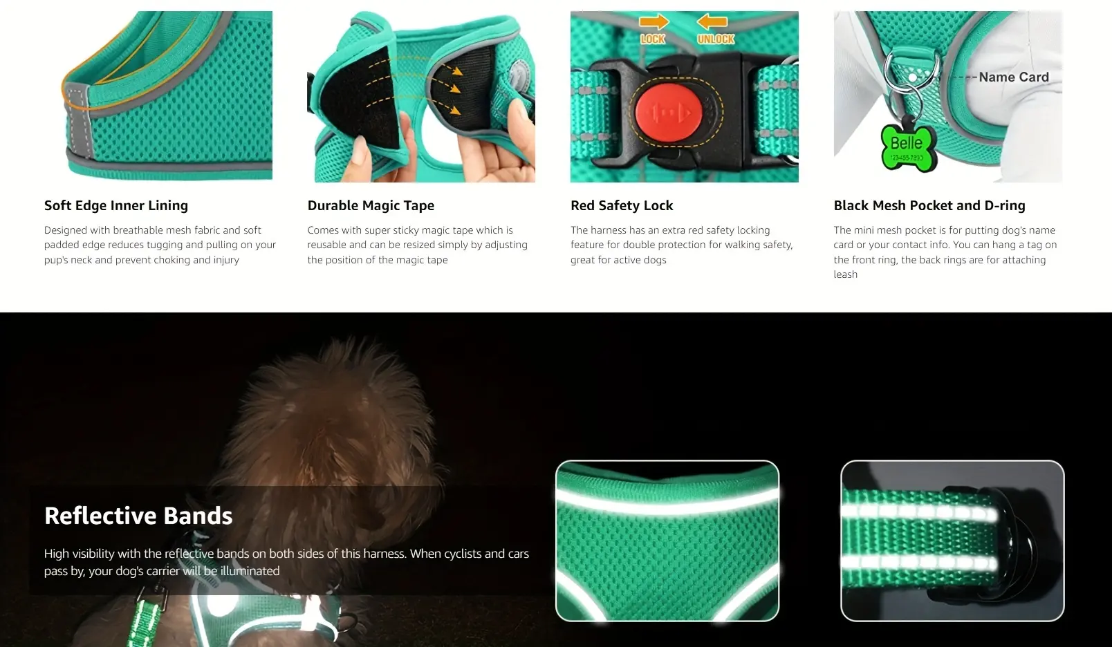 Soft Padded Dog Harness for Walking & Control with Breathable Mesh and Reflective Trim – description image 2