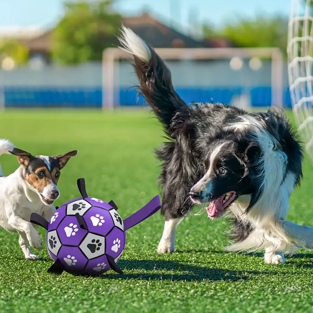Durable Rubber Dog Soccer Ball with Straps for Interactive Play & Fetch – description image 8