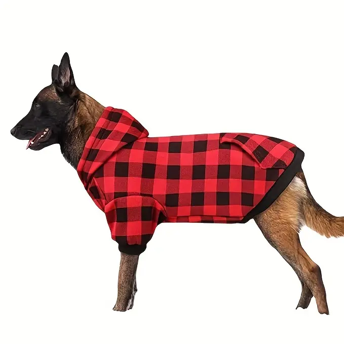 Checkered Pet Hoodie Sweater for Warm Wear, Pocket Design – description image 7