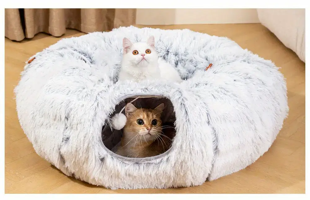 Plush Cat Tunnel Bed for Resting & Play with Enclosed Hideaway and Peekaboo Opening – description image 1