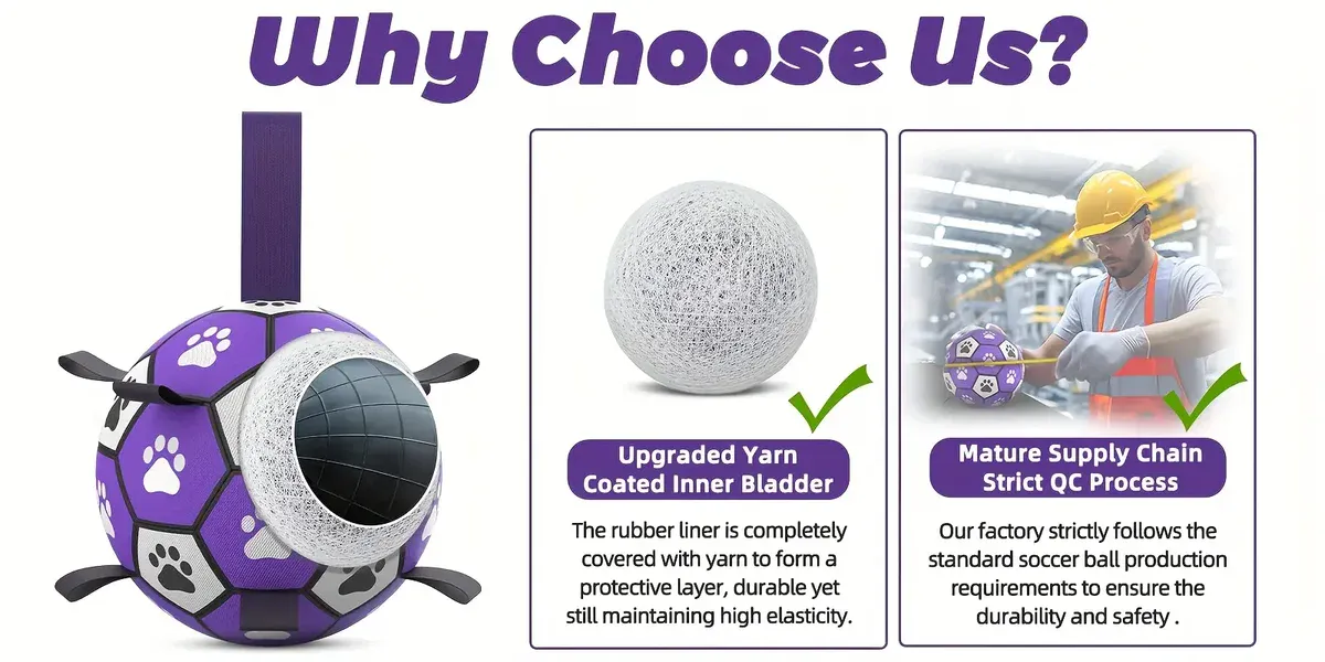 Durable Rubber Dog Soccer Ball with Straps for Interactive Play & Fetch – description image 2