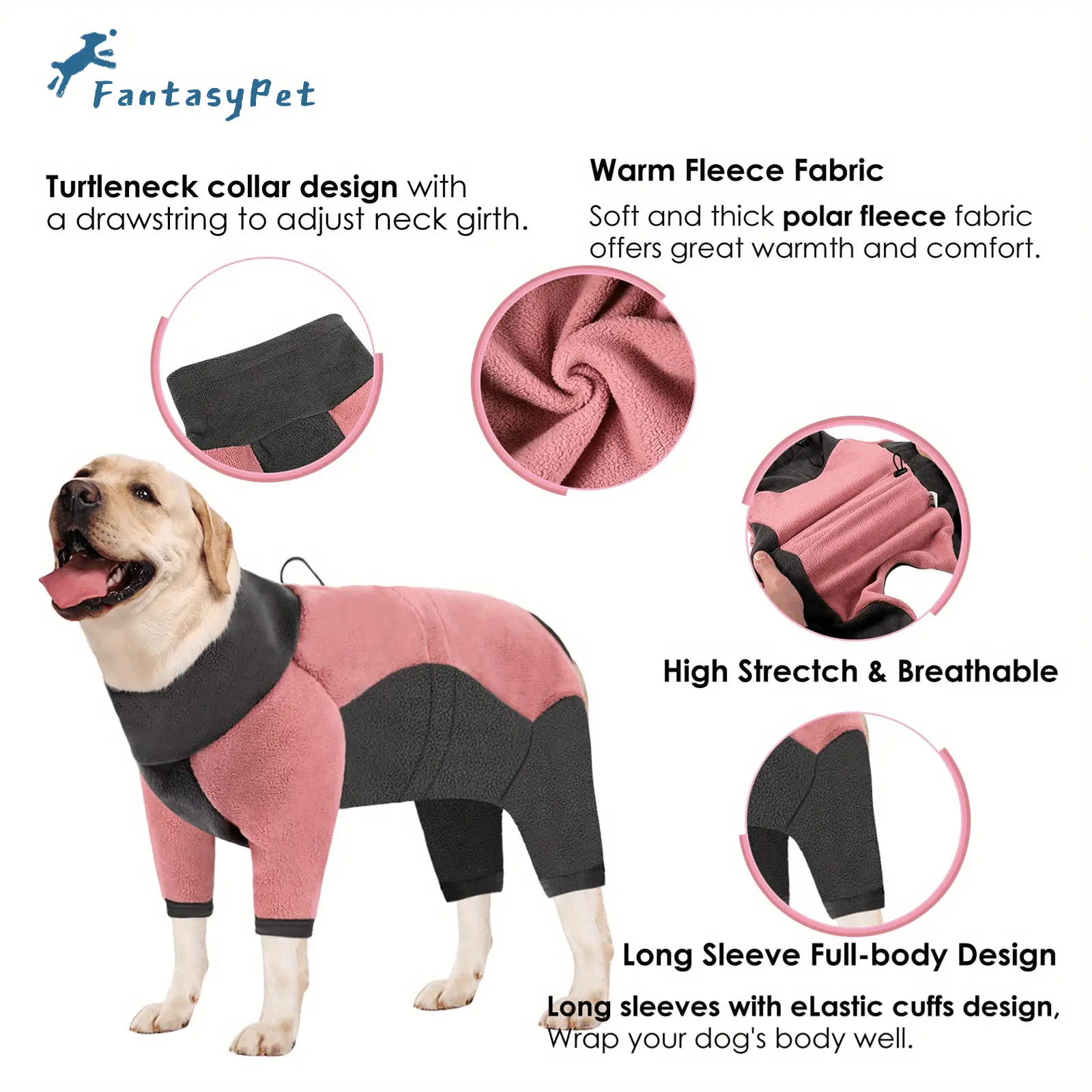 Dog Bodysuit for Warmth & Shedding Control with Contrast Color Design – description image 7