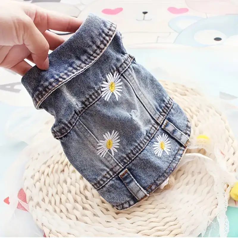Daisy Faux Denim Pet Vest for Small Dogs, Spring and Autumn Wear – description image 3