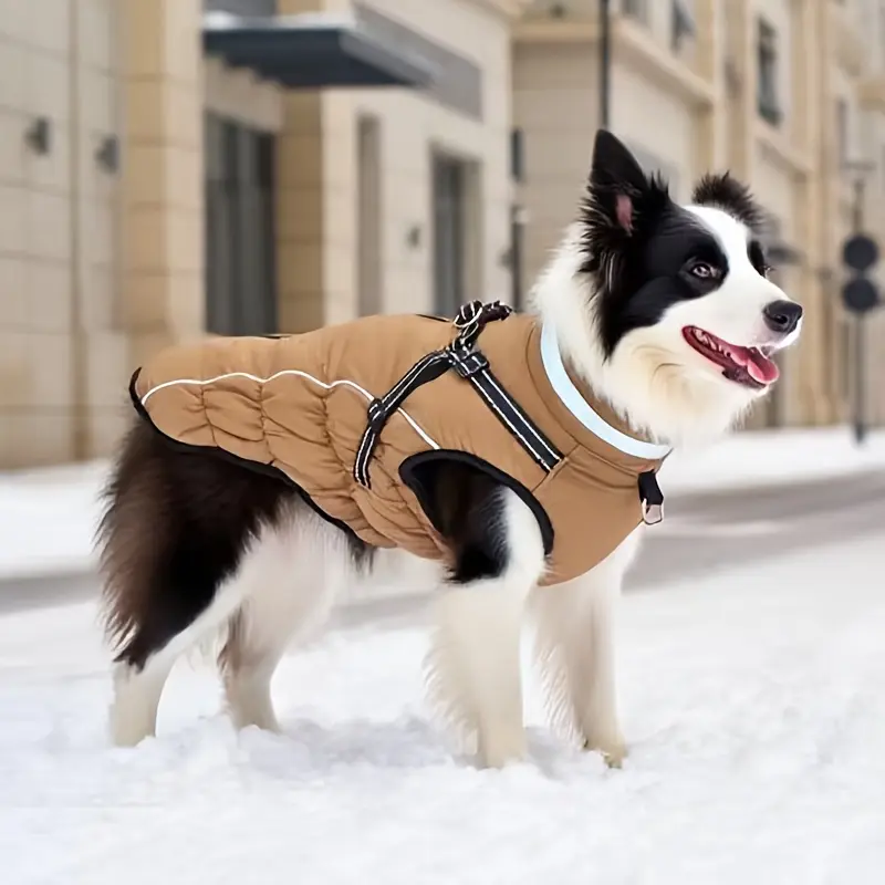 Winter Dog Coat with Harness Vest for Walking & Outdoor Use, Reflective Padded Design – description image 1