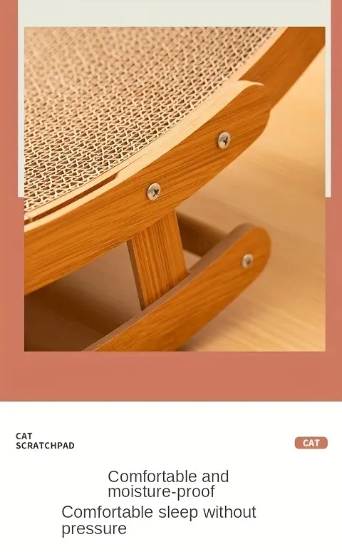 Sisal Rocking Chair Cat Scratcher for Scratching & Lounging with Wooden Frame and Hammock-Style Bed – description image 9