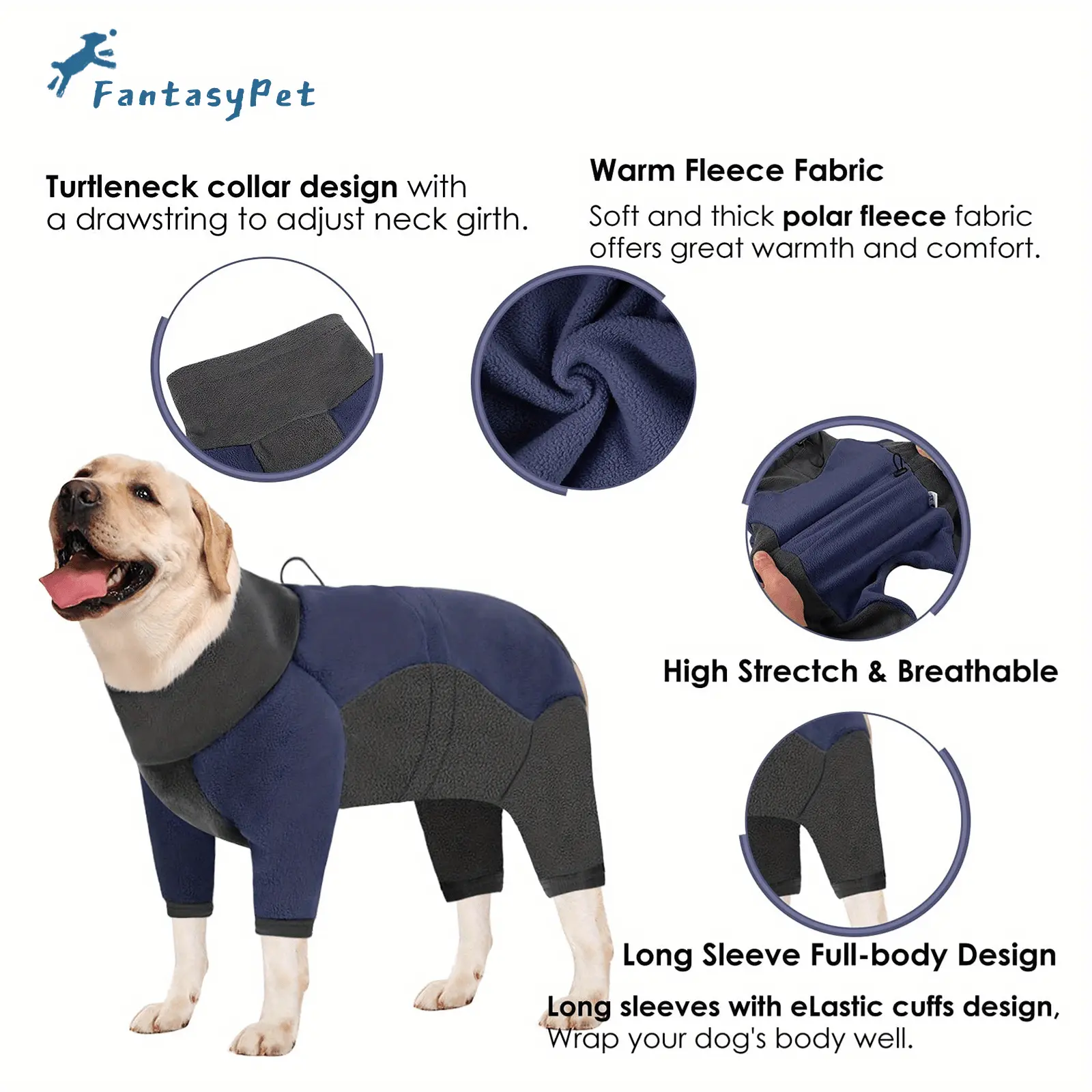 Dog Bodysuit for Warmth & Shedding Control with Contrast Color Design – description image 5