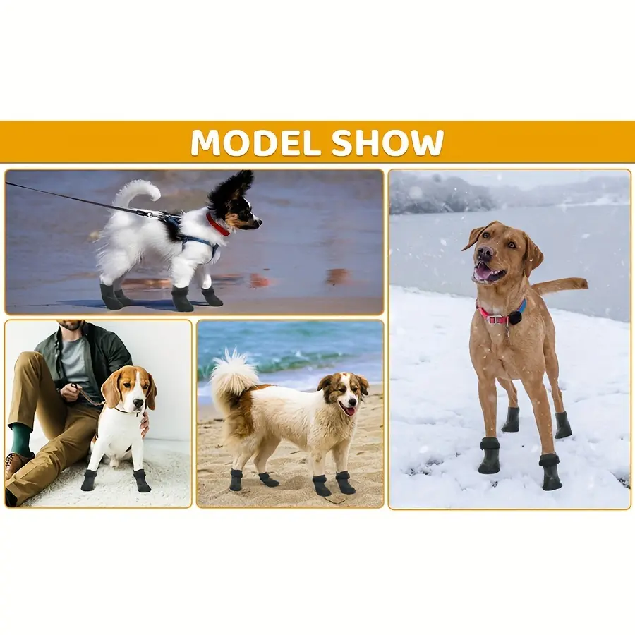 4pcs Waterproof Dog Boots for Outdoor Walking & Paw Protection, Adjustable Anti-Slip Sole – description image 4
