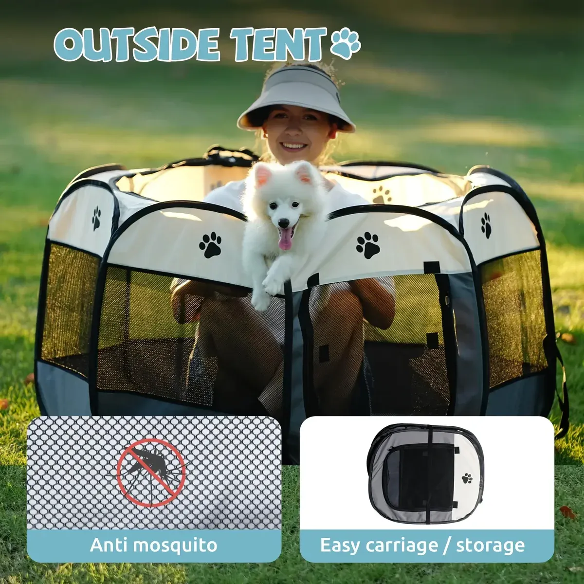 Octagonal Foldable Pet Enclosure for Indoor Containment & Resting – description image 1