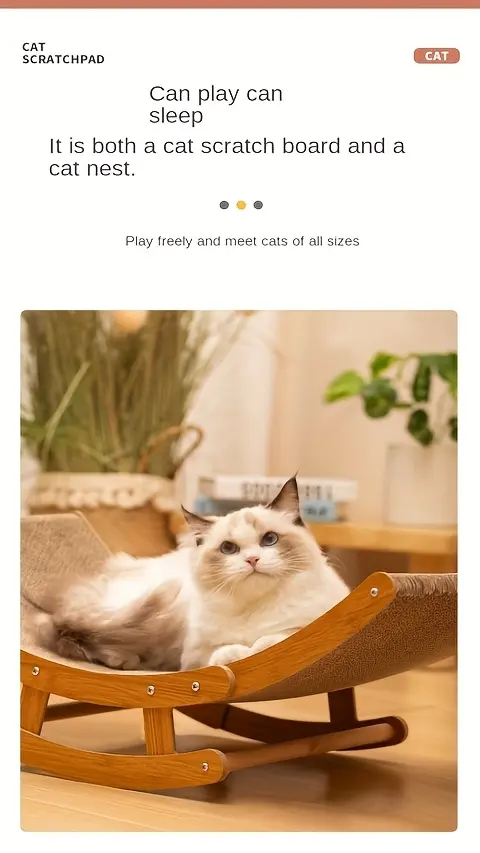Sisal Rocking Chair Cat Scratcher for Scratching & Lounging with Wooden Frame and Hammock-Style Bed – description image 4