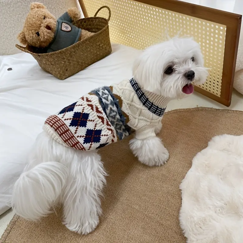 Thick Pet Vest for Warmth in Cooler Weather with Diamond Pattern – description image 2