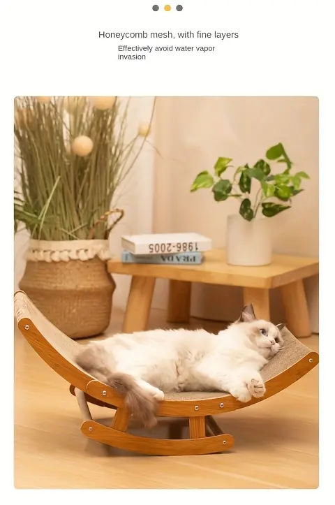 Sisal Rocking Chair Cat Scratcher for Scratching & Lounging with Wooden Frame and Hammock-Style Bed – description image 10