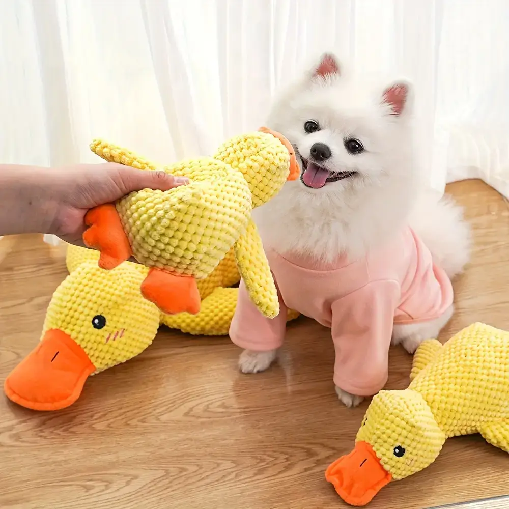 Large Plush Duck Dog Toy for Chewing & Interactive Play with Squeaker – description image 1
