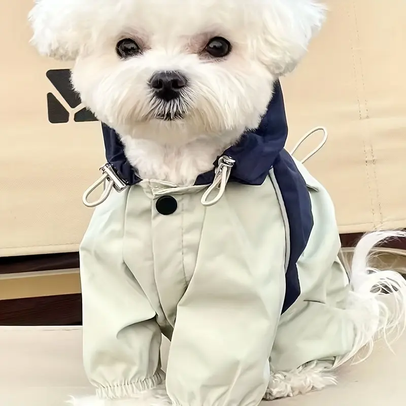 Pet Raincoat for Outdoor Wear in Wet Weather with Four-Leg Coverage and Contrast Color Panels – description image 3