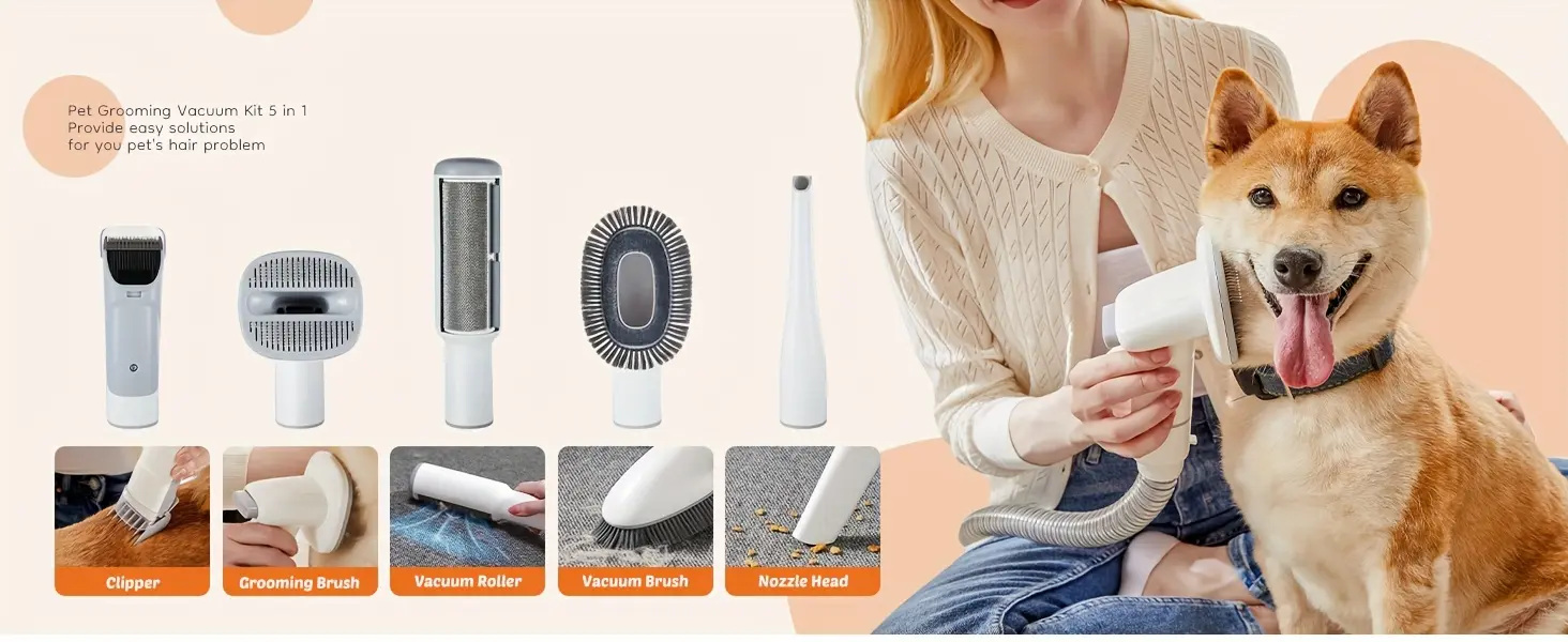 5-Piece Pet Grooming Vacuum Kit for Trimming & Hair Collection with Guide Combs – description image 4