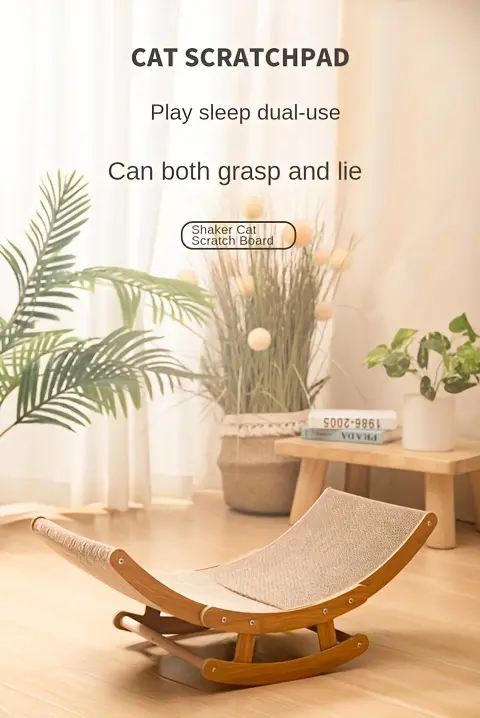 Sisal Rocking Chair Cat Scratcher for Scratching & Lounging with Wooden Frame and Hammock-Style Bed – description image 1