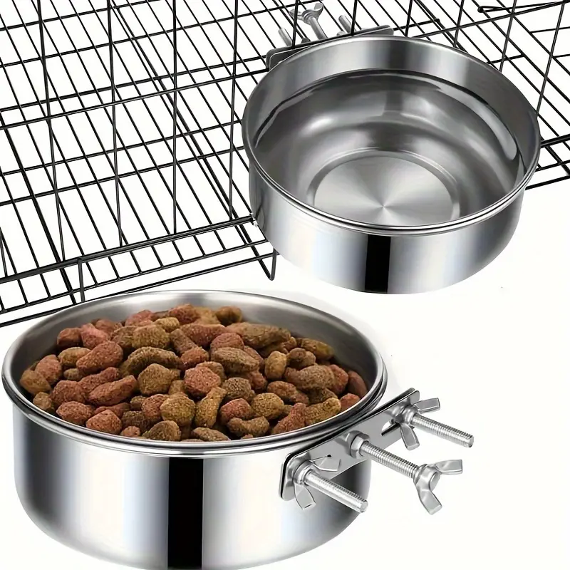 Stainless Steel Pet Bowl for Food and Water with Hanging Straps and Screw-Mount Hardware – description image 1