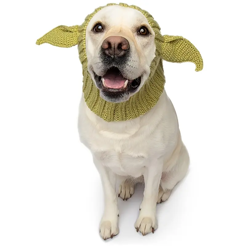 Knitted Pet Dog Hat for Wind Protection & Warmth, Green Elf Style – description image 7