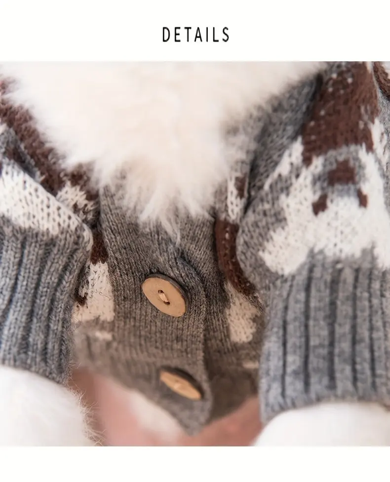 Bear Print Knitted Cardigan for Pets for Warmth in Cooler Weather – description image 2