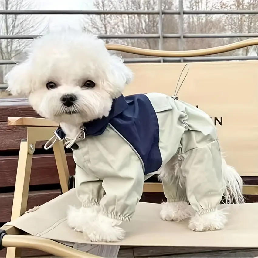 Pet Raincoat for Outdoor Wear in Wet Weather with Four-Leg Coverage and Contrast Color Panels – description image 1