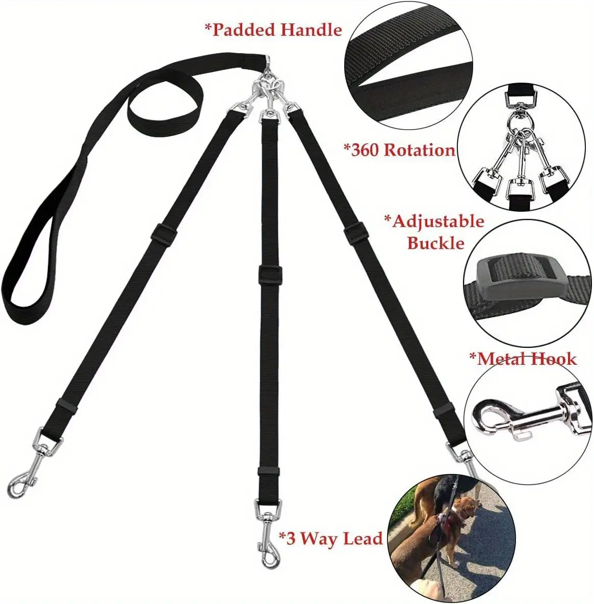 Adjustable No-Pull Dog Leash for Walking & Vehicle Restraint with Multi-Connection Design – description image 2