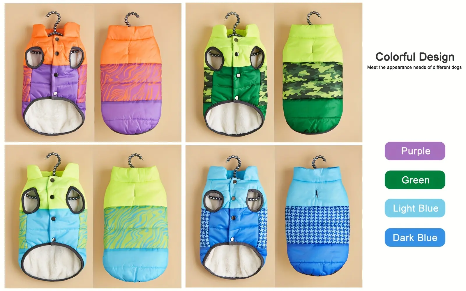 Three-Color Patchwork Padded Pet Coat for Cold-Weather Wear – description image 4