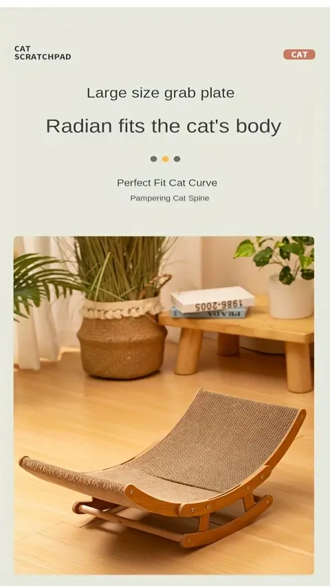 Sisal Rocking Chair Cat Scratcher for Scratching & Lounging with Wooden Frame and Hammock-Style Bed – description image 5