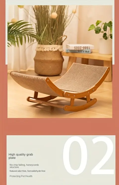 Sisal Rocking Chair Cat Scratcher for Scratching & Lounging with Wooden Frame and Hammock-Style Bed – description image 7